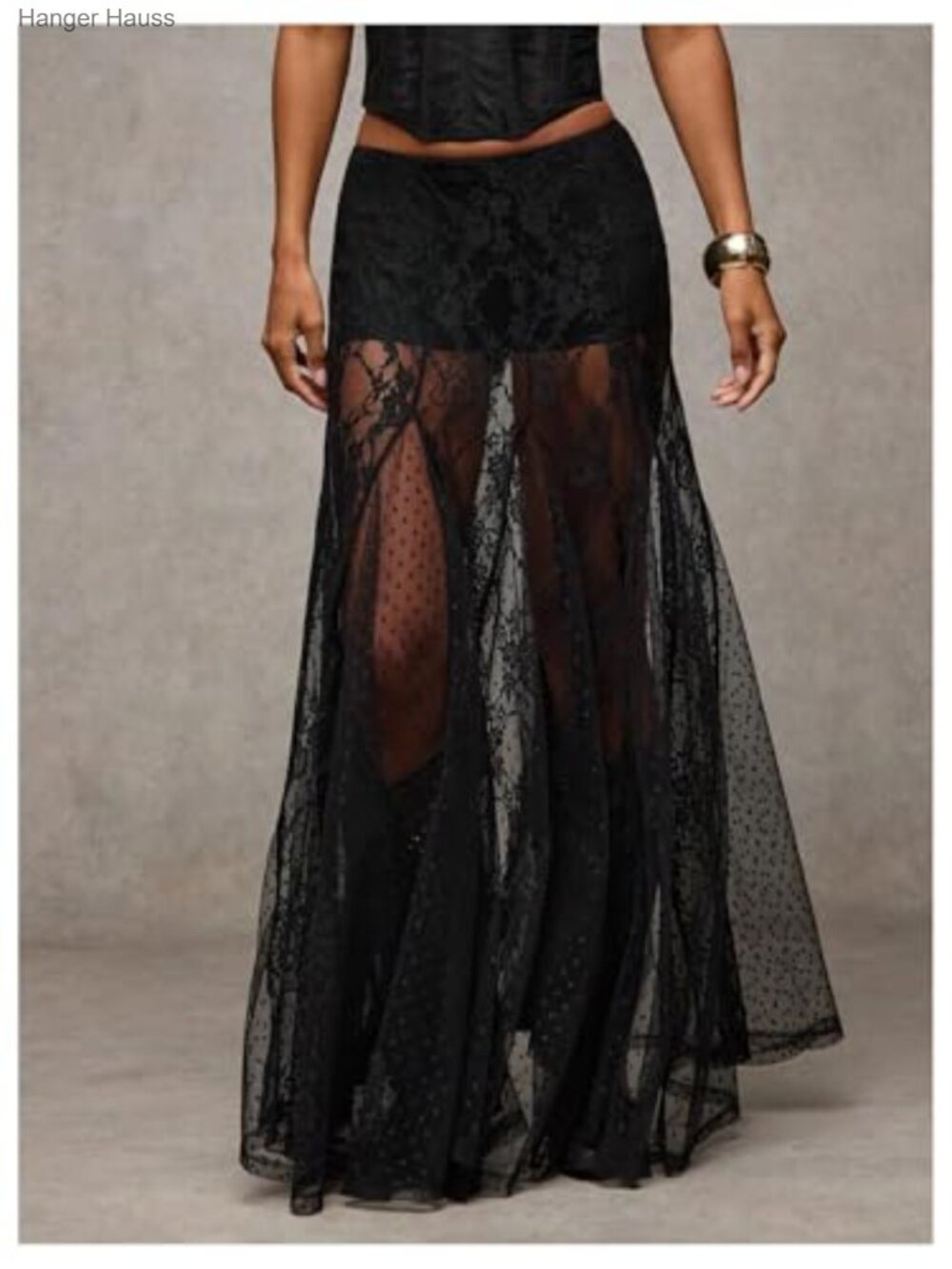 Lace Sheer Maxi Skirt Asymmetrical High Low Boho Goth - Picture 3 of 6